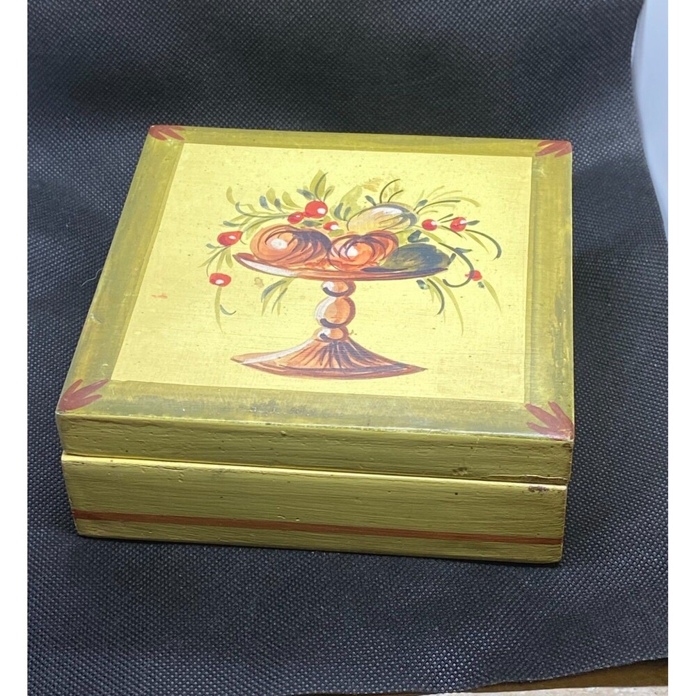 Vintage Florentia Wooden Trinket Box Italian handpainted yellow floral cute